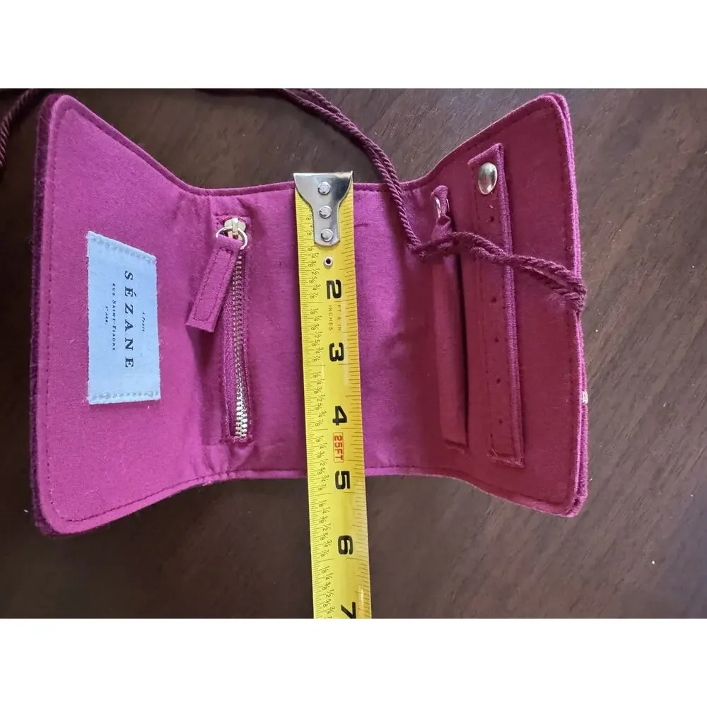Sezane Burgundy Gold Mini Jewelry Case / Travel Pouch